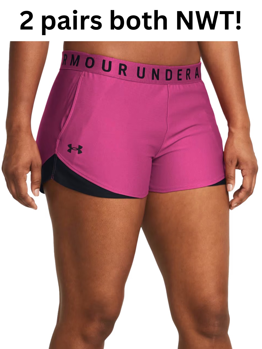 Nwt 2 Under Armour Play Up 3.0 Shorts Pink Black Athletic Gym Workout Bundle Set